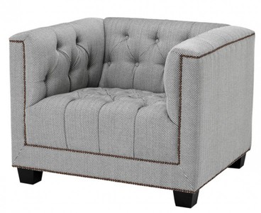 4250828372759 - Chesterfield Luxus Sessel Kubus FischgrÃ¤tmuster Grau - Club Sessel