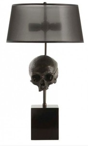 4250828373671 - Luxus Tischleuchte Totenkopf Schwarz   Antik Messing Ã 35 x H 77 cm - Schreibtschleuchte mit rundem Lampenschirmen - Luxus Leuchten - Luxus MÃ¶bel - Luxus Interior
