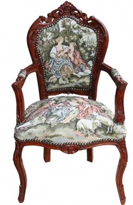4250828373824 - Barock Esszimmer Stuhl mit Armlehne Gobelin Love Story  - Antik Stil