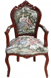 4250828373824 - Barock Esszimmer Stuhl mit Armlehne Gobelin Love Story  - Antik Stil