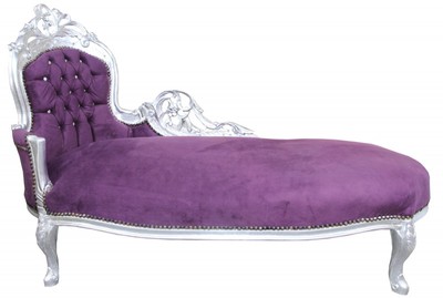 4250828373855 - Barock Chaiselongue King Lila Silber mit Bling Bling Glitzersteinen Interior