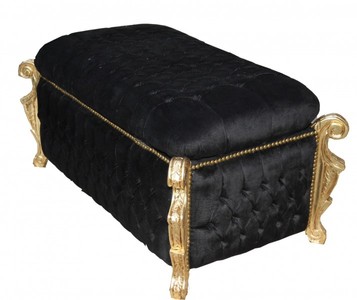 Casa Padrino Baroque Bench (Chest) Black / Gold with Bling Bling Rhinestones - Antique Chest – Bild 2