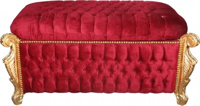 4250828373923 - Barock Sitzbank (Truhe) Bordeaux Rot Gold mit Bling Bling Glitzersteine -Antik Truhe
