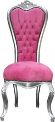 4250828373930 - Barock Thron Stuhl Queen Anne Pink  Silber - Hochlehnstuhl