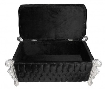 Casa Padrino Baroque Bench (Chest) Black / Silver with Bling Bling Rhinestones - Antique Chest – Bild 3