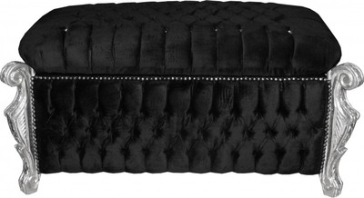 4250828373947 - Barock Sitzbank (Truhe) Schwarz Silber mit Bling Bling Glitzersteine -Antik Truhe