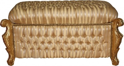 4250828373954 - Barock Sitzbank (Truhe) Gold  Beige Streifen Gold  -Antik Truhe