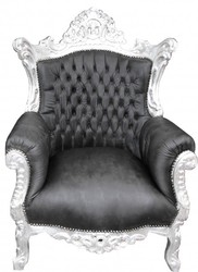 4250828373992 - Barock Sessel Al Capone Schwarz Lederoptik  Silber - Antik Stil