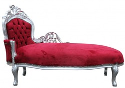 4250828374135 - Barock Chaiselongue King Bordeaux Rot  Silber mit Bling Bling Glitzersteinen