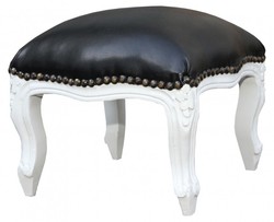 4250828374197 - Barock FuÃhocker Schwarz Lederoptik   WeiÃ - Antik Stil MÃ¶bel - Hocker