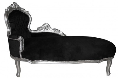 4250828374432 - Barock Chaiselongue King Schwarz   Silber- Antik MÃ¶bel Liege Recamiere