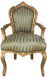 4250828374661 - Barock Esszimmer Stuhl GrÃ¼n   Creme Streifen   Gold mit Armlehnen - Antik MÃ¶bel