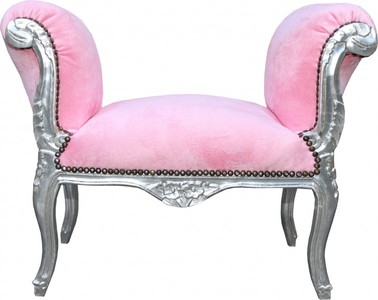 4250828374722 - Barock Schemel Hocker Rosa   Silber - Sitzbank