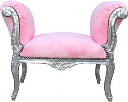 4250828374722 - Barock Schemel Hocker Rosa   Silber - Sitzbank