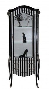 4250828374760 - Barock Vitrine in Schwarz WeiÃ Streifen - Vitrinenschrank - Wohnzimmerschrank