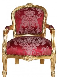 4250828395789 - Barock Kinder Stuhl Bordeauxrot Muster  Gold - Armlehnstuhl - Antik Stil MÃ¶bel