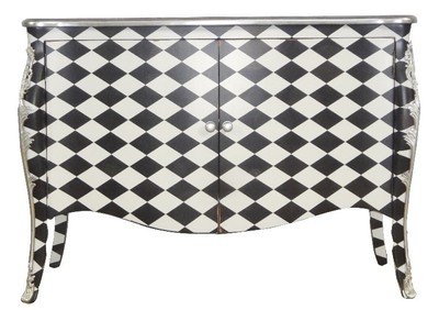 4250828376337 - Barock Kommode Karo Schwarz   WeiÃ 120 cm - Schrank mit 2 TÃ¼ren