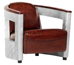 4250828394829 - Echt Leder Art Deco Sessel Chrom   Braun - Club Sessel - Lounge Sessel -  Vintage Leder