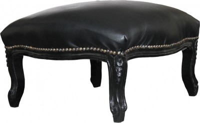4250828377198 - Barock XXL FuÃhocker schwarz   schwarz Lederoptik - Hocker  - Antik Sti