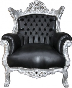 4250828377235 - Barock Sessel Al Capone Schwarz Lederoptik  Silber Mod1 - Antik Stil