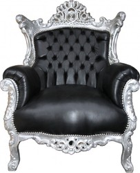 4250828377235 - Barock Sessel Al Capone Schwarz Lederoptik  Silber Mod1 - Antik Stil