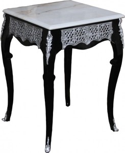 4250828377389 - Barock Beistelltisch mit Marmorplatte HÃ¶he 80 cm Breite 55 cm Schwarz   Weiss   Silber - Antik Stil
