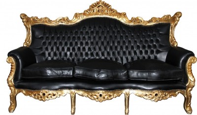 4252006254918 - Barock 3er Sofa Master Schwarz Gold Lederoptik Mod2 - Limited Edition - Wohnzimmer Couch Möbel Lounge 4252006254918 - Barock 3er Sofa Master Schwarz Gold Lederoptik Mod2 - Limited Edition - Wohnzimmer Couch Möbel Lounge