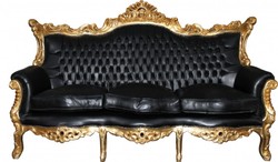 4252006254918 - Barock 3er Sofa Master Schwarz Gold Lederoptik Mod2 - Limited Edition - Wohnzimmer Couch Möbel Lounge 4252006254918 - Barock 3er Sofa Master Schwarz Gold Lederoptik Mod2 - Limited Edition - Wohnzimmer Couch Möbel Lounge