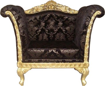 4250828377631 - Barock Lounge Sessel Schwarz Muster Gold Möbel Antik Stil - Wohnzimmer Club Möbel Sessel 4250828377631 - Barock Lounge Sessel Schwarz Muster Gold Möbel Antik Stil - Wohnzimmer Club Möbel Sessel