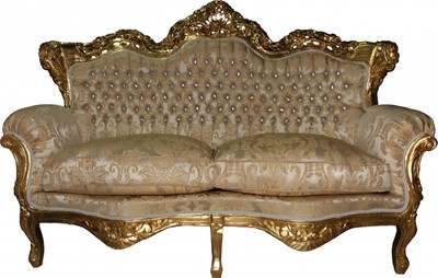 4250828378072 - Barock 2-er Sofa Master Creme Barock Muster  Gold mit Bling Bling Glitzersteinen Mod3 - Wohnzimmer Couch MÃ¶bel Lounge