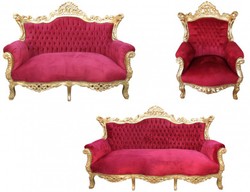 4251549314783 - Barock Wohnzimmer Set Master Bordoaux Rot  Gold - 3er Sofa+2er Sofa + 1 Sessel