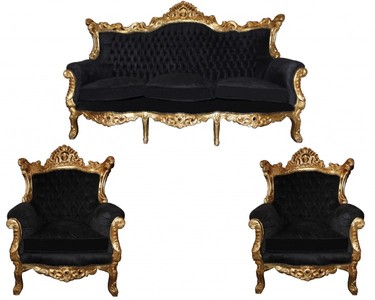 4250828378119 - Barock Wohnzimmer Set Master Schwarz Gold Mod2 - 3-er Sofa + 2 Sessel 4250828378119 - Barock Wohnzimmer Set Master Schwarz Gold Mod2 - 3-er Sofa + 2 Sessel