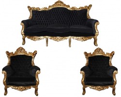 4250828378119 - Barock Wohnzimmer Set Master Schwarz Gold Mod2 - 3-er Sofa + 2 Sessel 4250828378119 - Barock Wohnzimmer Set Master Schwarz Gold Mod2 - 3-er Sofa + 2 Sessel