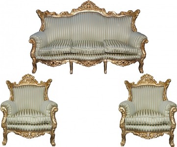 4250828378126 - Barock Wohnzimmer Set Master JadegrÃ¼n  Beige   Gold Mod2 - 3-er Sofa + 2 Sessel