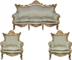 4250828378126 - Barock Wohnzimmer Set Master JadegrÃ¼n  Beige   Gold Mod2 - 3-er Sofa + 2 Sessel