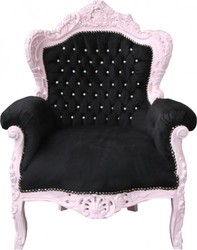 4250828378164 - Barock Sessel King Schwarz Rosa mit Bling Bling Glitzersteinen