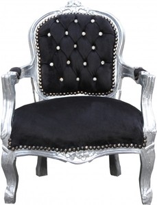 4250828378195 - Barock Kinder Stuhl Schwarz Silber mit Bling Bling Glitzersteinen - Kindermöbel 4250828378195 - Barock Kinder Stuhl Schwarz Silber mit Bling Bling Glitzersteinen - Kindermöbel