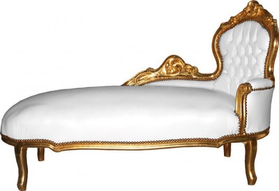 4250828378300 - Barock Chaiselongue WeiÃ Gold Lederoptik