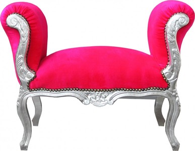 4250828378317 - Barock Schemel Hocker Pink   Silber - Sitzbank