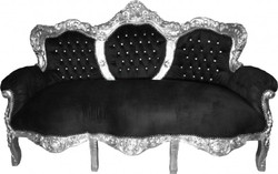 4250828378454 - Barock 3-er Sofa  King Schwarz Silber mit Bling Bling Glitzersteinen MÃ¶bel