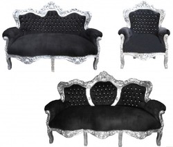 4250828378515 - Barock Wohnzimmer Set King Schwarz   Silber - 3-er Sofa + 2-er Sofa + 1 Sessel