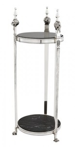 4250828379062 - Luxus Barock Beistelltisch Rund Massiv Antik Silber mit Marmorplatte 71 x 25 cm - Tisch