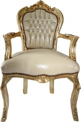 4250828380020 - Barock Esszimmer Stuhl mit Armlehnen Creme Lederoptik   Gold - MÃ¶bel