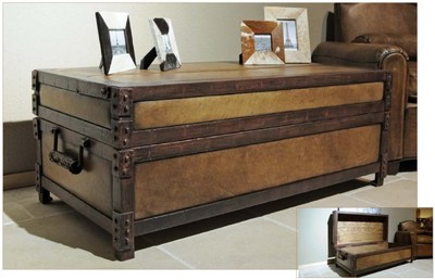 4250828380204 - Antik Stil Echtleder Truhe Braun L120 x B60 x H47 cm - Echt Leder Vintage Look