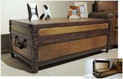 4250828380204 - Antik Stil Echtleder Truhe Braun L120 x B60 x H47 cm - Echt Leder Vintage Look