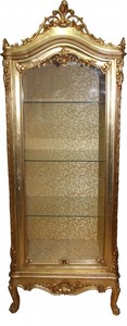 4250828380273 - Barock Vitrine Gold H 200 cm B 70 cm Tiefe 45 cm - Vitrinenschrank - Wohnzimmerschrank