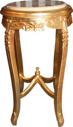 4250828380815 - Barock Beistelltisch mit Marmorplatte Rund Gold 70 x 40 cm Antik Stil