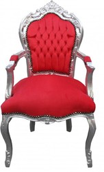 4250828380877 - Barock Esszimmerstuhl Rot   Silber mit Armlehnen