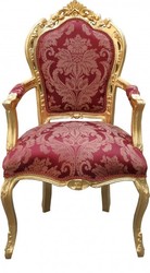 4250828380884 - Barock Esszimmer Stuhl Bordeaux Muster   Gold mit Armlehnen - Limited Edition