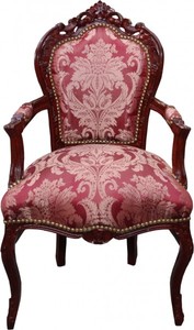 4250828381836 - Barock Esszimmer Stuhl Bordeaux Muster   Braunrot mit Armlehnen - Limited Edition